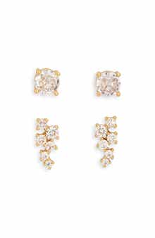 NORDSTROM RACK Set of 2 Cubic Zirconia Round & Clustered Stud Earrings