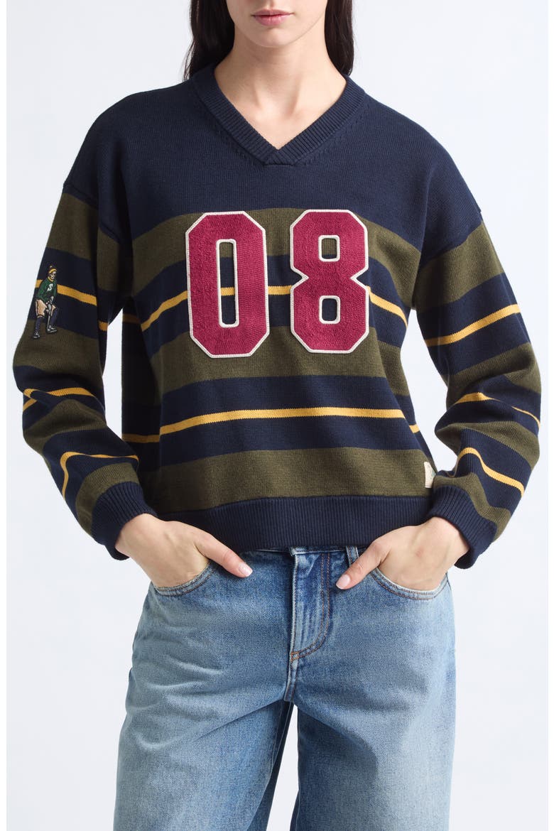 Mina Stripe Novelty Cotton & Cashmere Sweater, Main, color, GREEN