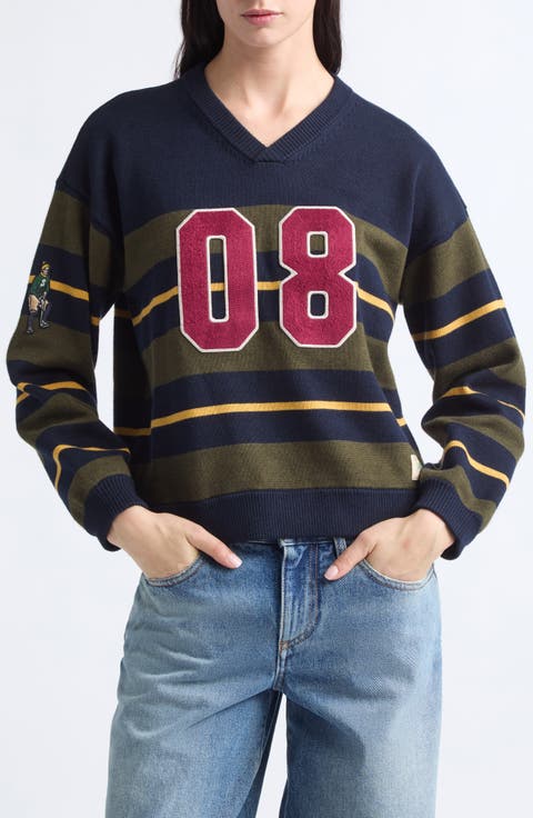 Mina Stripe Novelty Cotton & Cashmere Sweater