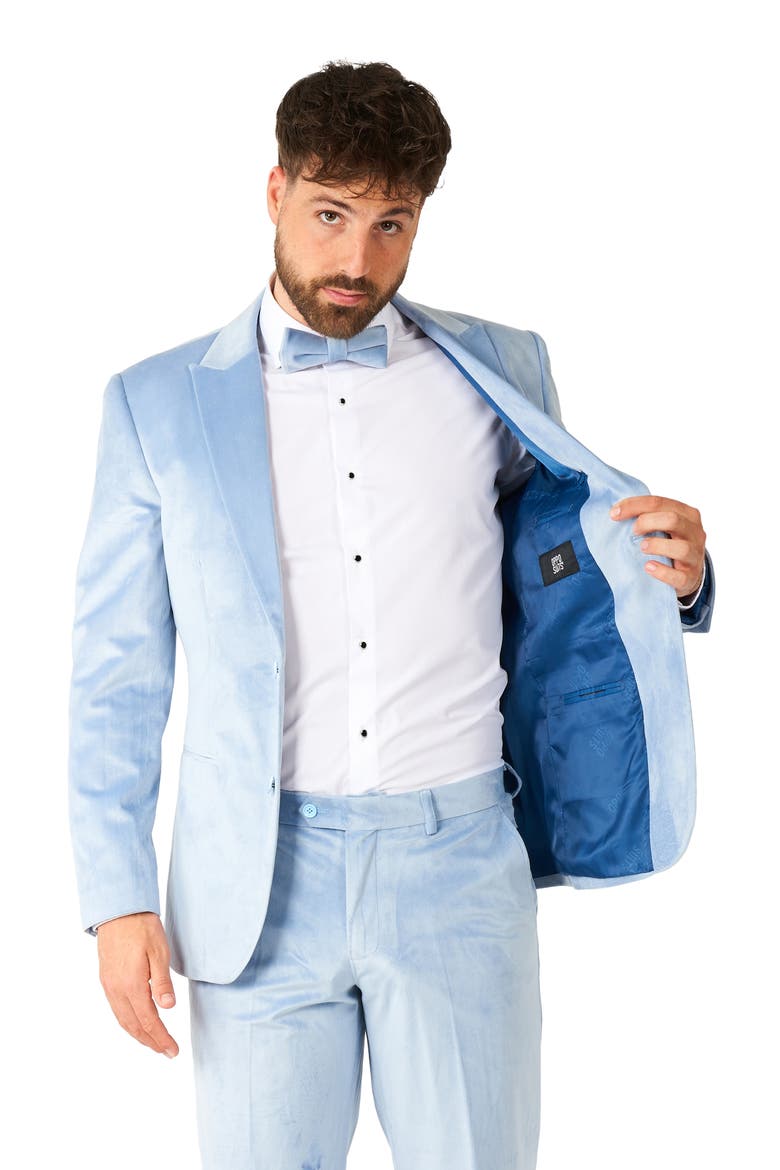 Vintage Blue Velvet Suit & Bow Tie, Alternate, color, BLUE