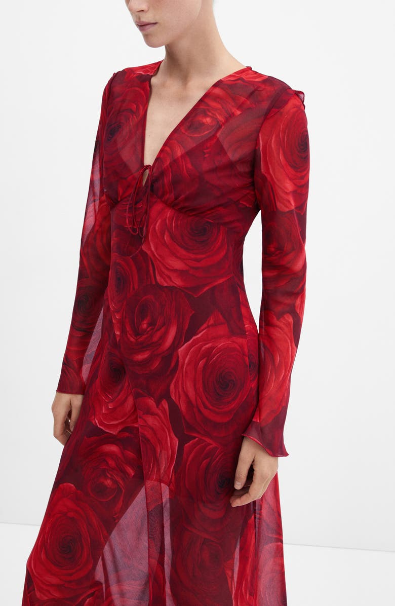 MANGO Floral Long Sleeve Chiffon Midi Dress, Alternate, color,