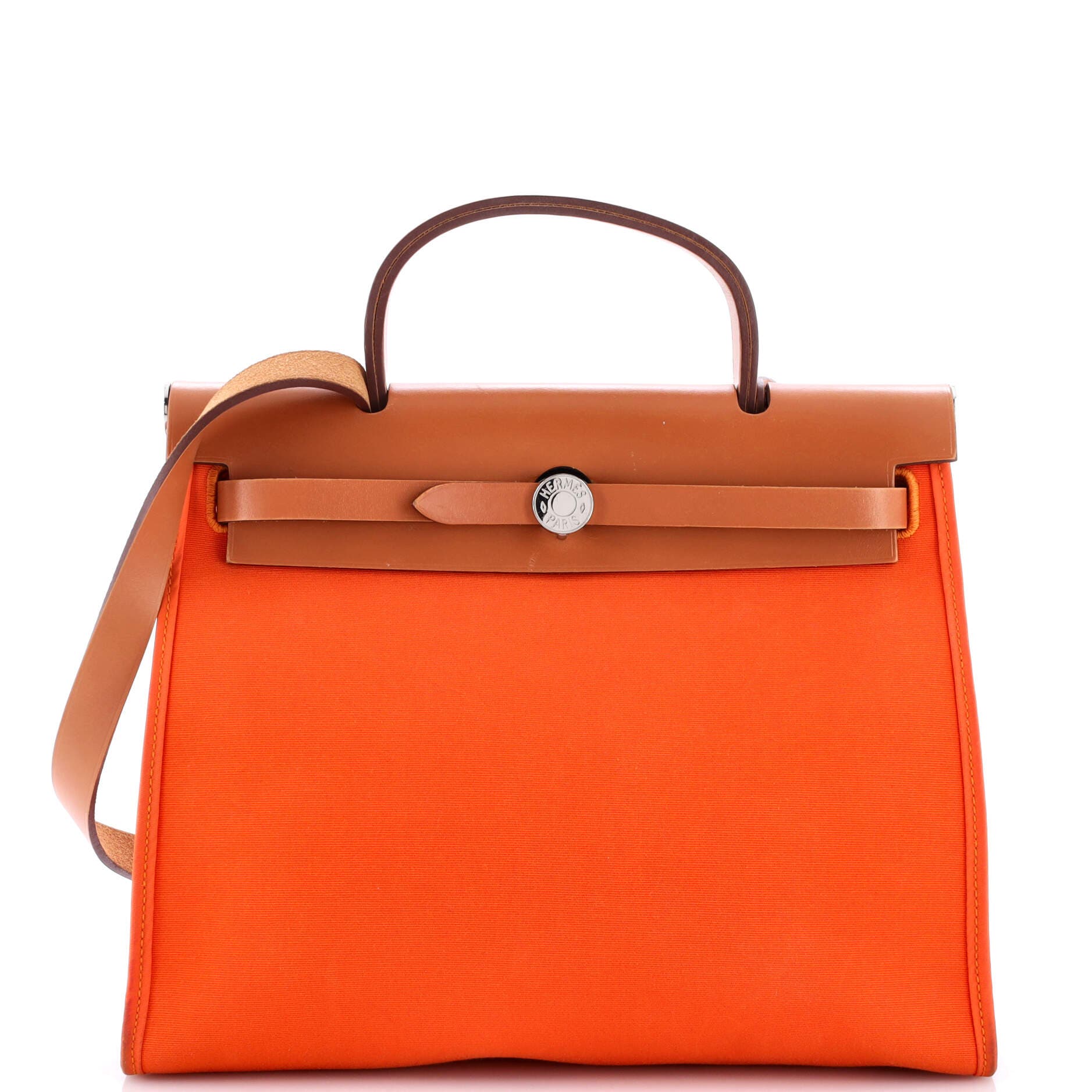 Pre-Owned Hermes Herbag Zip Leather and Toile 31, Main, color, Feu