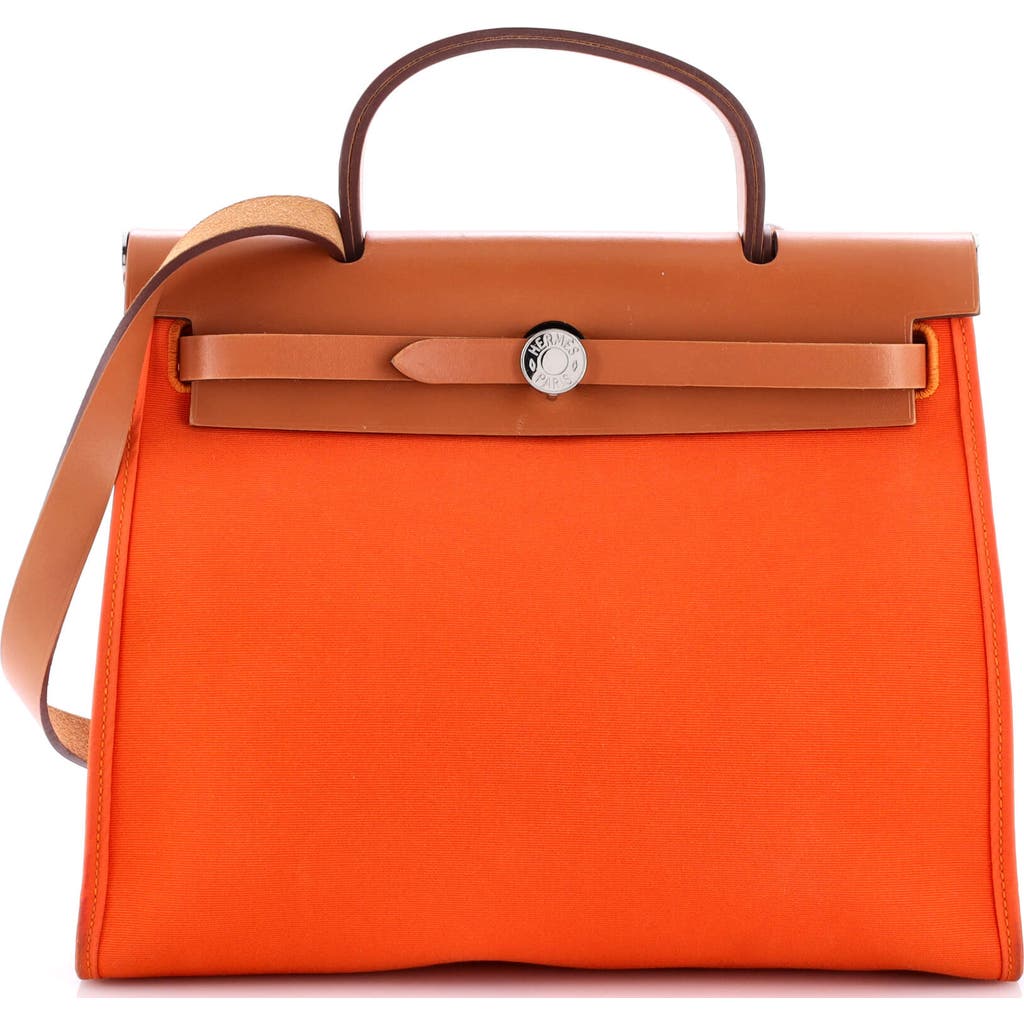 Pre-owned Hermes Hermes Herbag Zip Leather And Toile 31 In Neutral