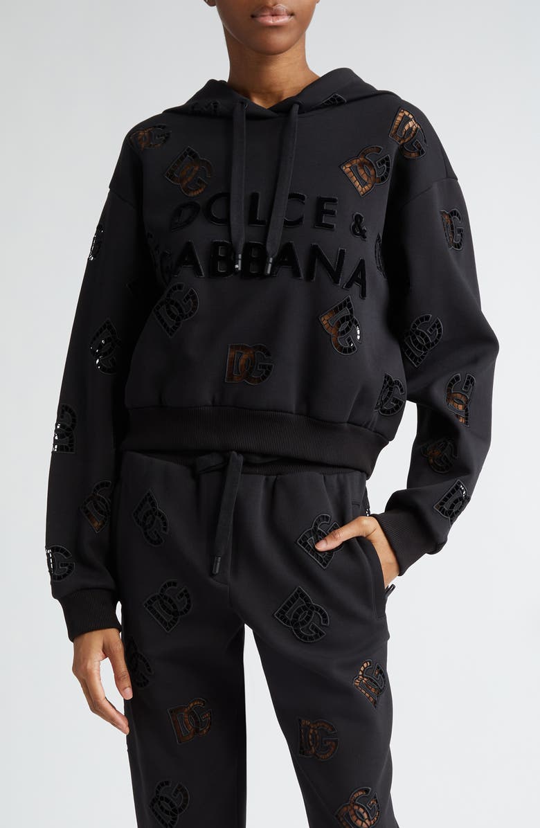 Dolce&Gabbana Eyelet Logo Cotton Blend Hoodie, Main, color, 