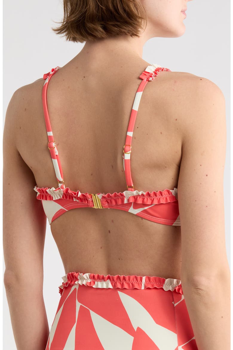 Ruffle Trim Bikini Top, Alternate, color, IVORY/ CORAL CUT OUT BLOCK GEO