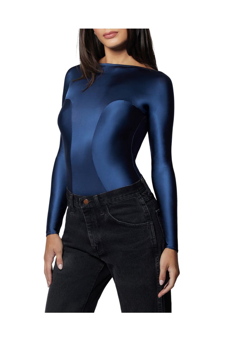 Liquid Contour Backless Bodysuit, Alternate, color, French Navy