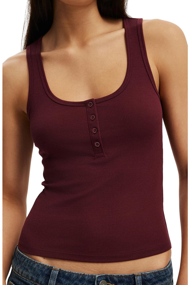Women's Henley Rib Tank, Alternate, color, Sour Cherry