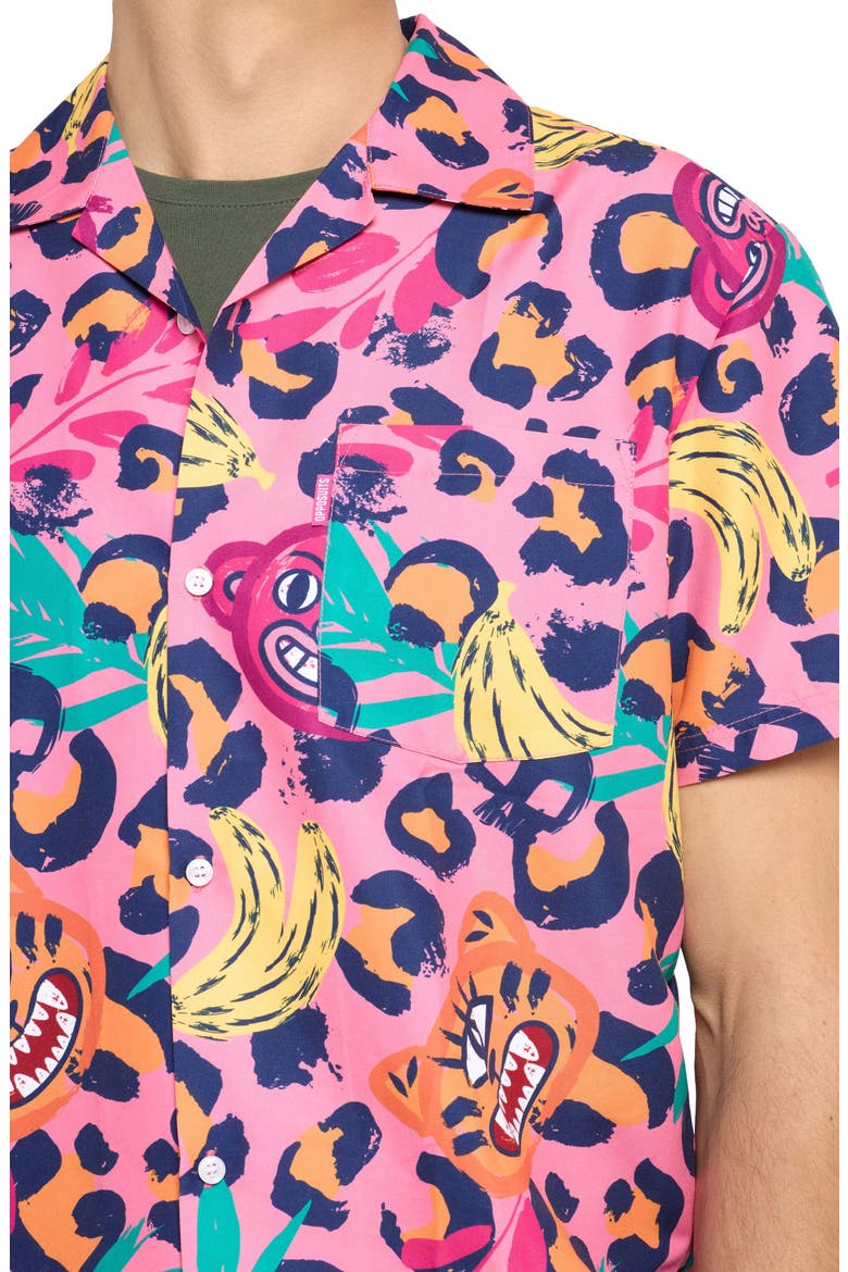 Leopard Spot Camp Shirt & Drawstring Shorts Set, Alternate, color, PINK