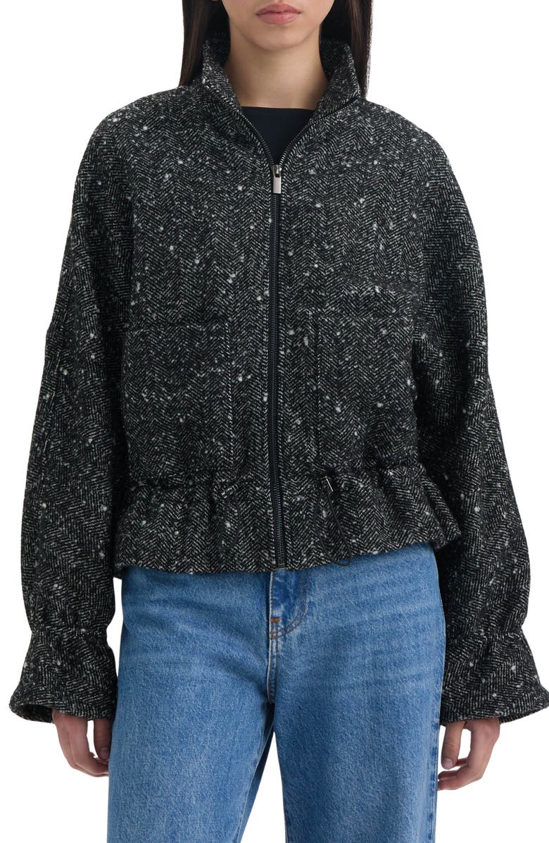 NVLT Peplum Waist Dolman Jacket, Main, color, Black Herringbone