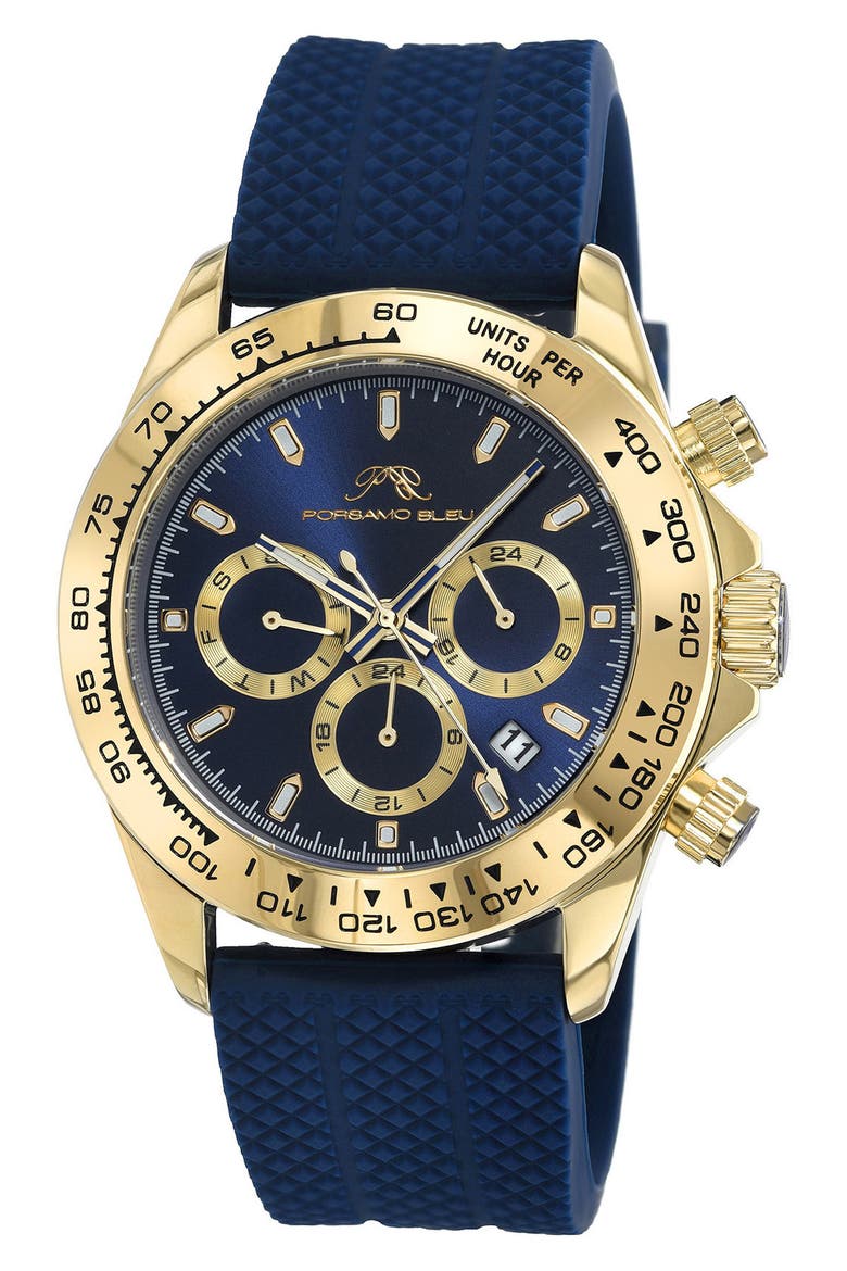 Men's Preston Sport Silicone Strap Watch, 41mm, Main, color, BLUE & GOLD