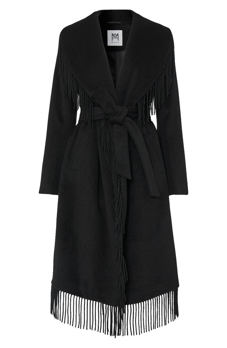 Milly Fringe Trim Wool Blend Coat, Alternate, color,