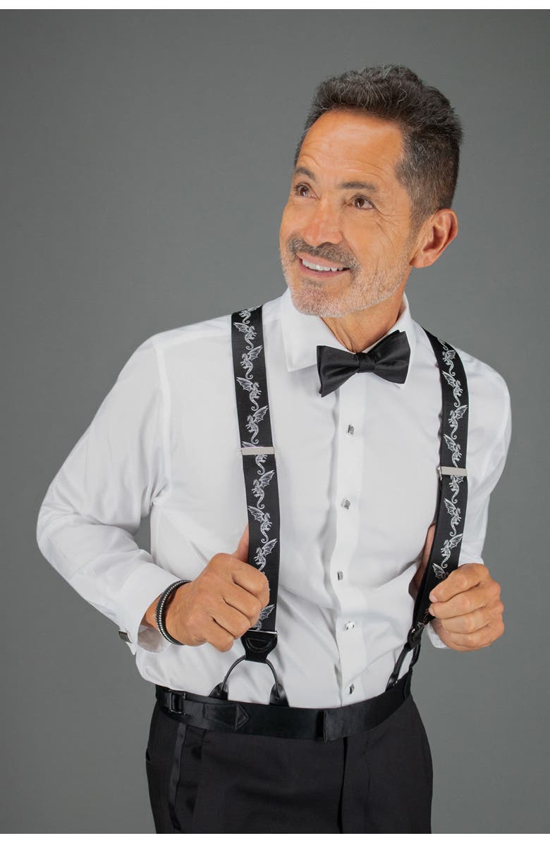 Trafalgar Guardian of Freedom Dragon Silk Button End Suspenders, Alternate, color, Black