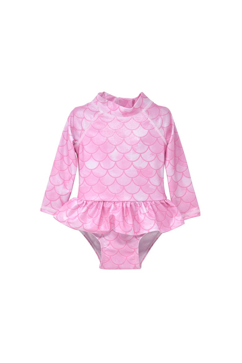Girls' Sun Protective UPF 50+ Alissa Infant Ruffle Rash Guard Swimsuit, Main, color, Pixie Scales Pink