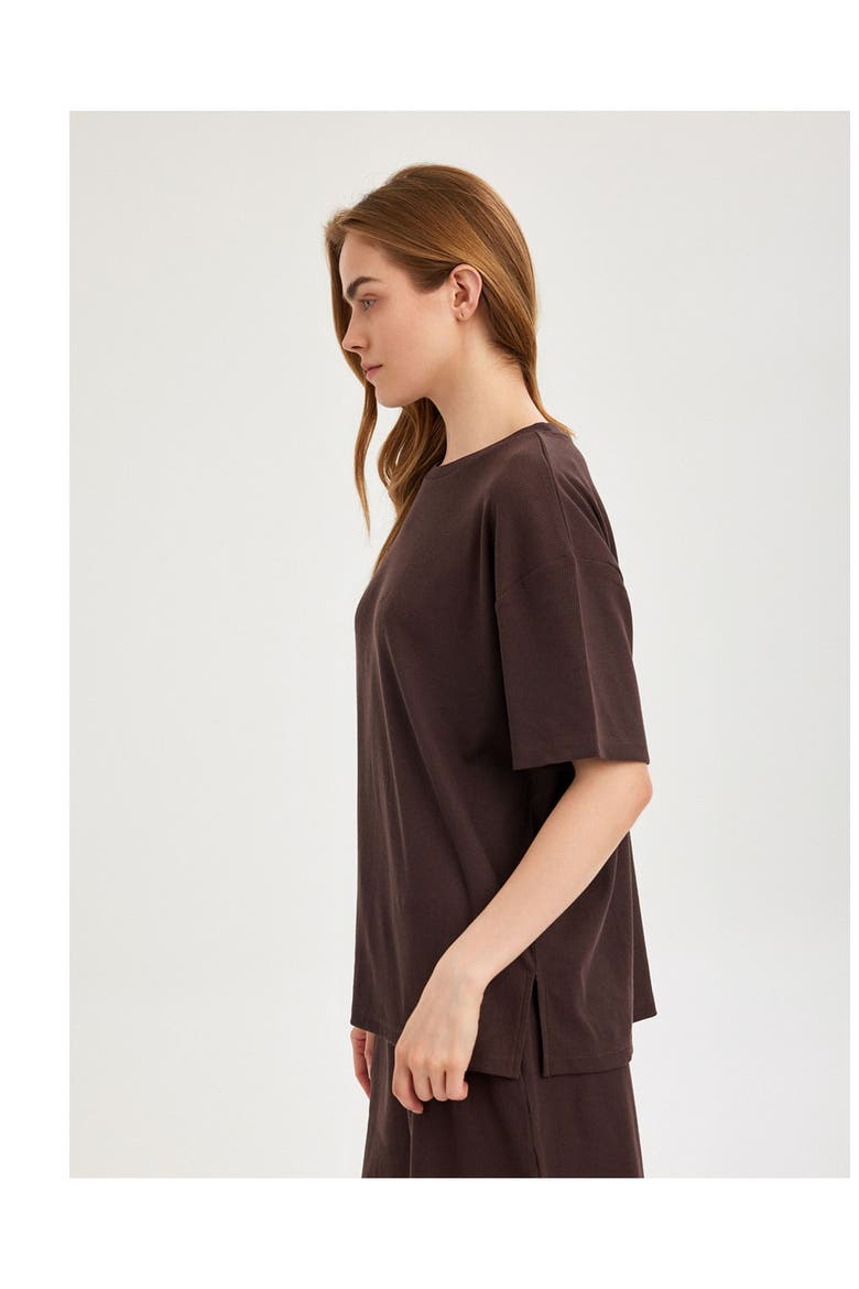 Summer Lounge Ribbed T Shirt, Alternate, color, Brown