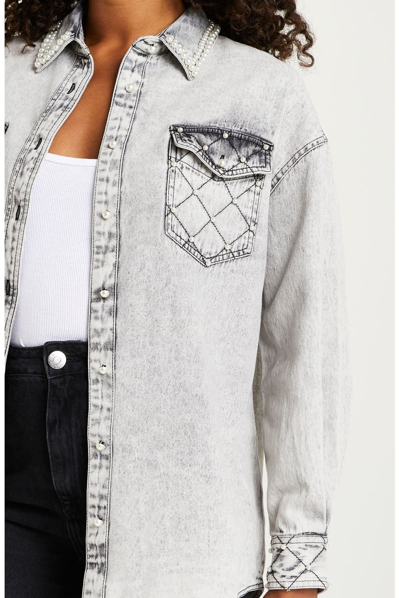 Studded Denim Shirt, Alternate, color, GREY