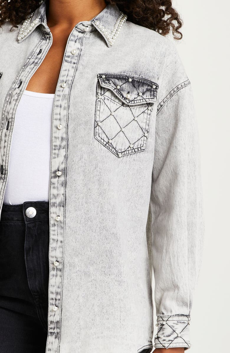 River Island Studded Denim Shirt, Alternate, color, 