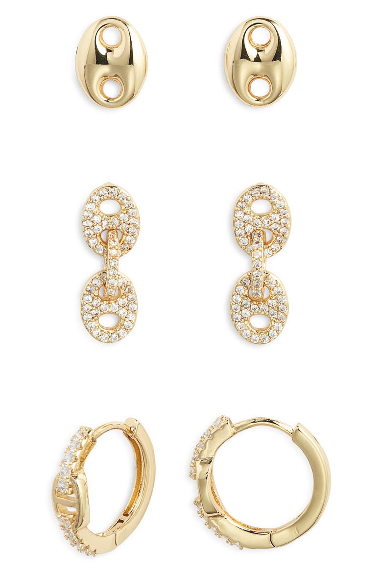 3-Pack Cubic Zirconia Earrings, Alternate, color, CLEAR- GOLD