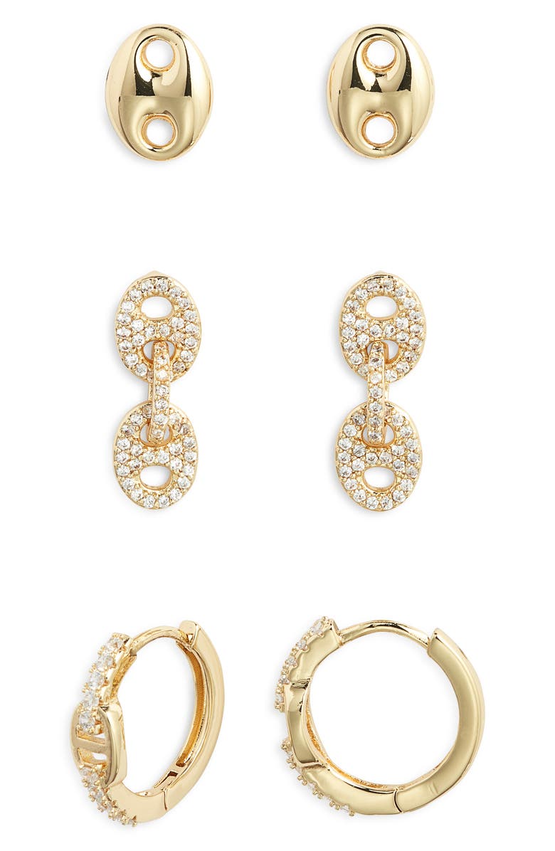 Chelsea28 3-Pack Cubic Zirconia Earrings, Alternate, color, Clear- Gold