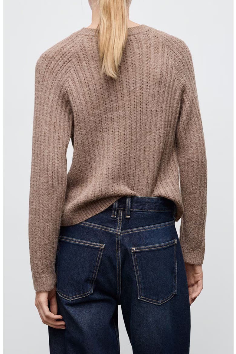 Pointelle Crewneck Sweater, Alternate, color, BROWN
