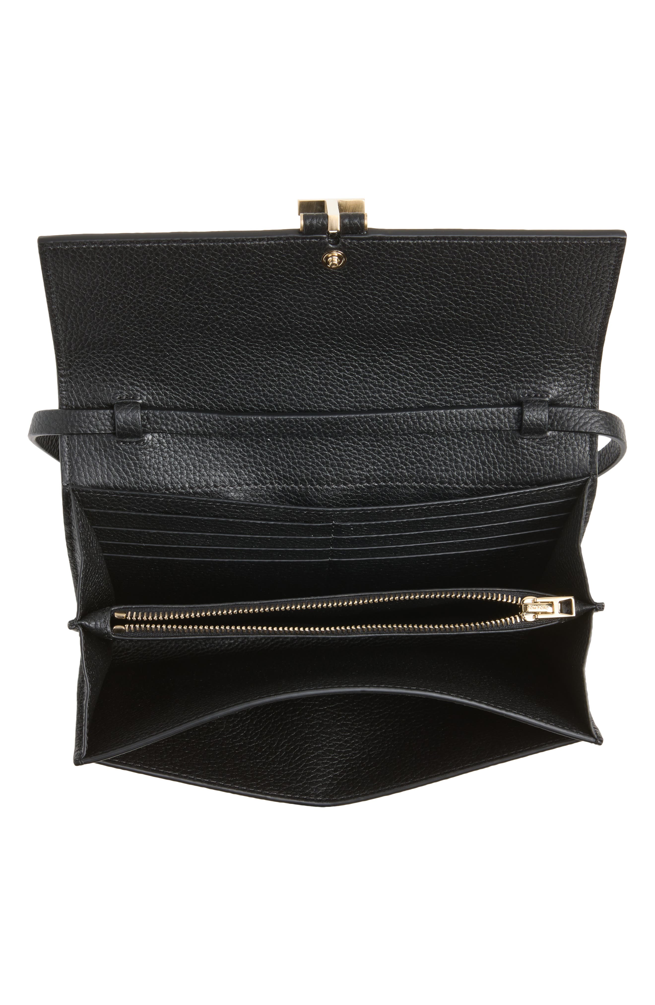 Kara Grain Leather Crossbody Wallet, Alternate, color, BLACK