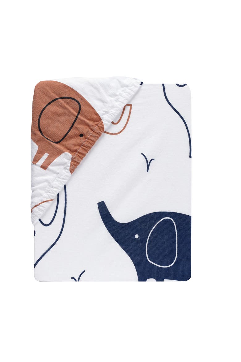 Playful Elephant 100% Cotton Baby Fitted Crib Sheet, Alternate, color, White