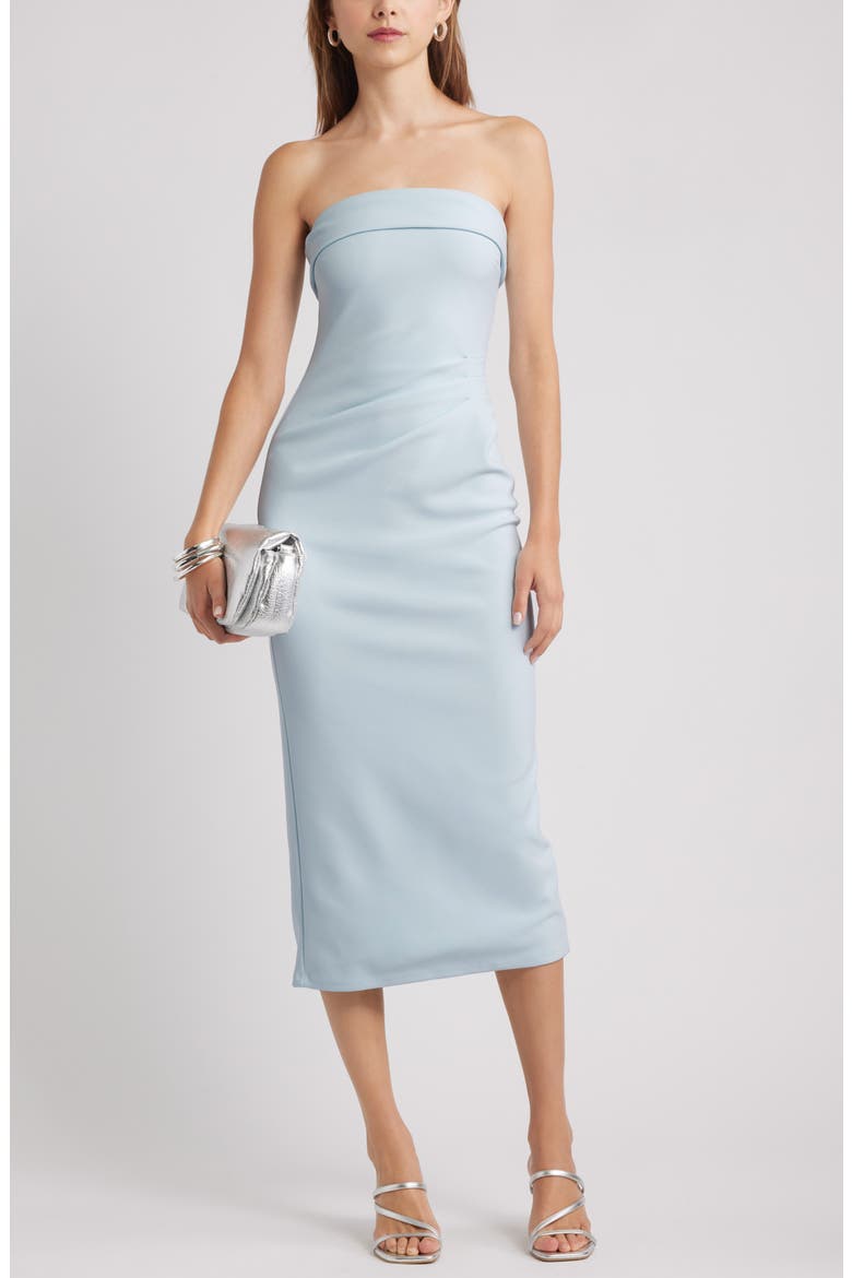 Strapless Crepe Midi Dress, Main, color, BLUE DELICATE