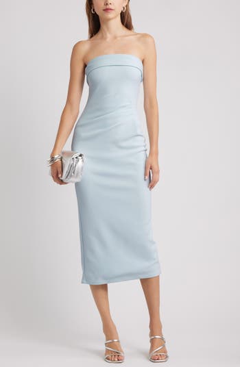 knee length dresses for ladies Black Strapless Crepe Midi Dress With Bubble Hem main image 1
