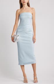 Open Edit Strapless Crepe Midi Dress
