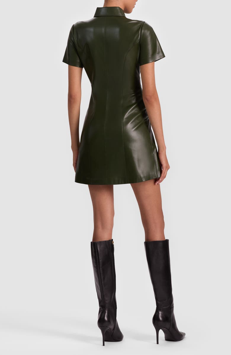 Alice + Olivia Jamie Faux Leather Mini Shirtdress, Alternate, color, Dark Olive
