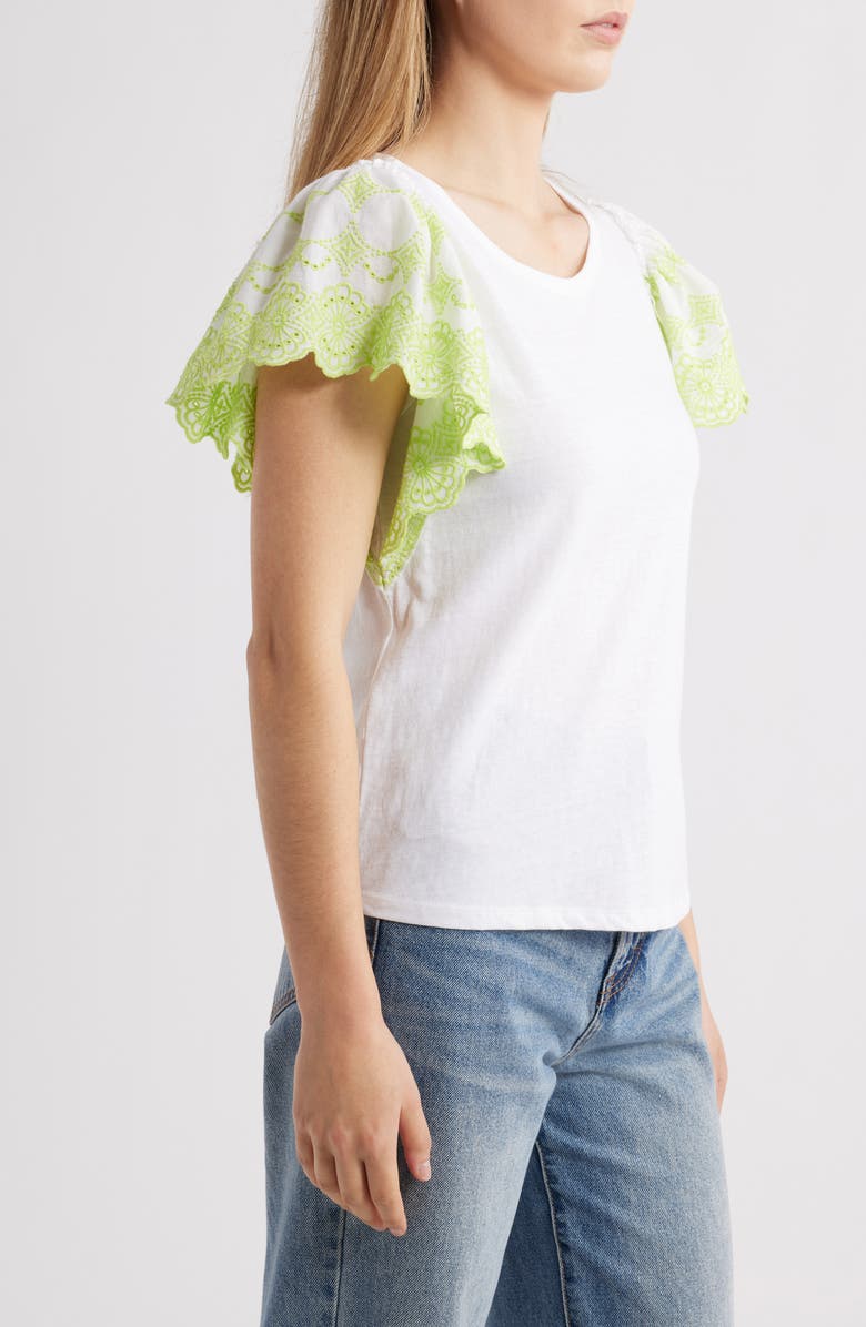 Hatley Eyelet Flutter Sleeve Cotton & Linen T-Shirt, Alternate, color, 