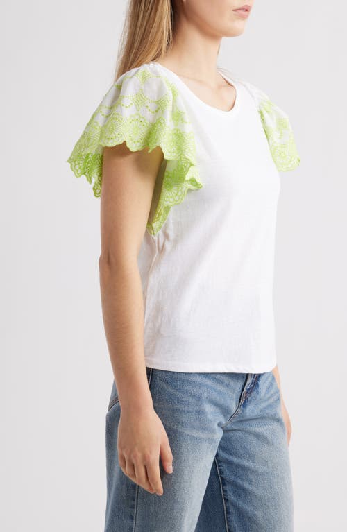 Hatley Eyelet Flutter Sleeve Cotton & Linen T-shirt In White