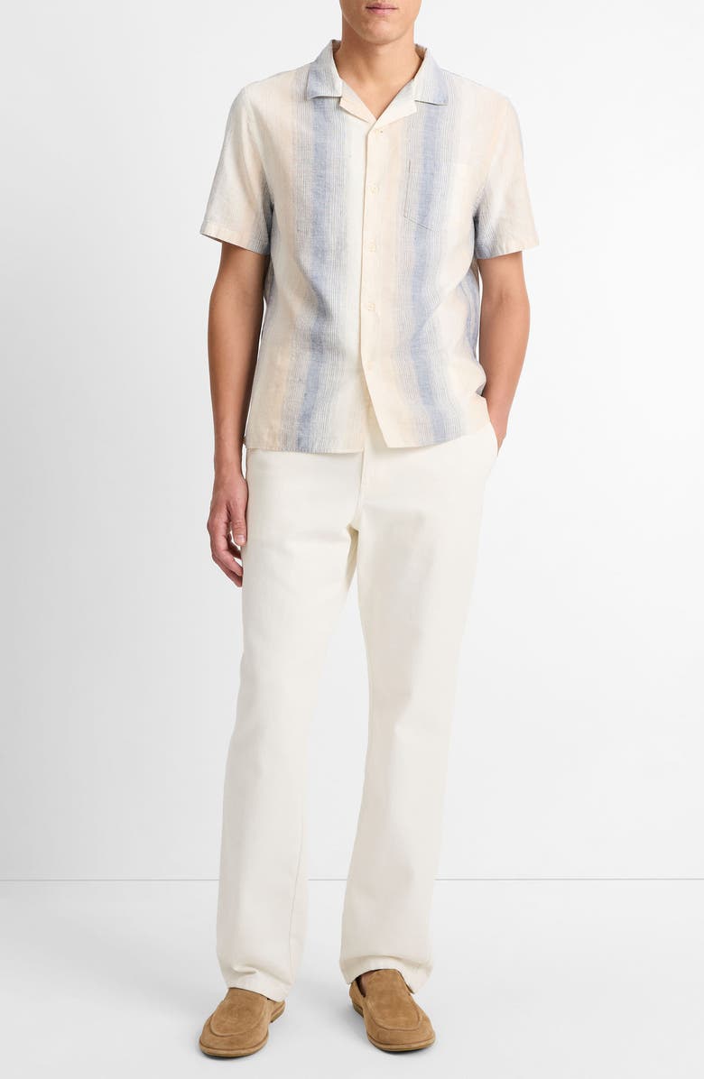 Vince Cabana Cotton & Linen Camp Shirt, Alternate, color, Blanco/Riveria Blue