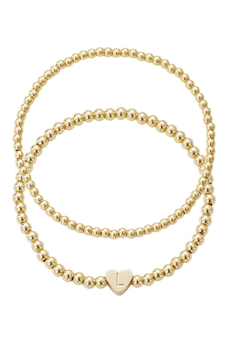 Initial Heart Charm Beaded Chain Bracelet Set, Main, color, GOLD-L