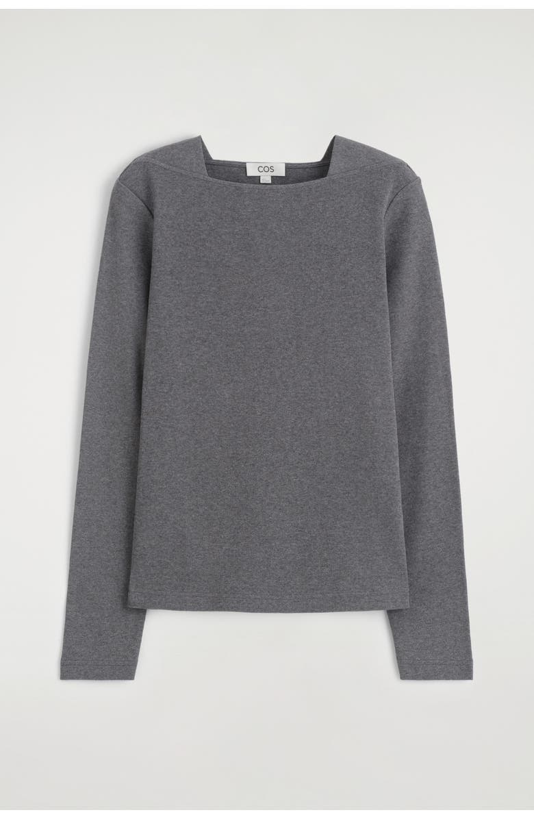 COS Cotton Jersey Long-Sleveled Top, Alternate, color, Dark Gray