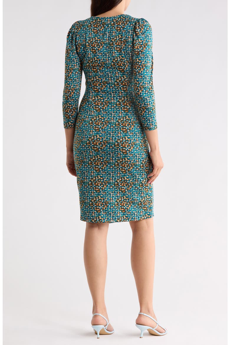 Tile Print Three-Quarter Sleeve Dress, Alternate, color, TEAL