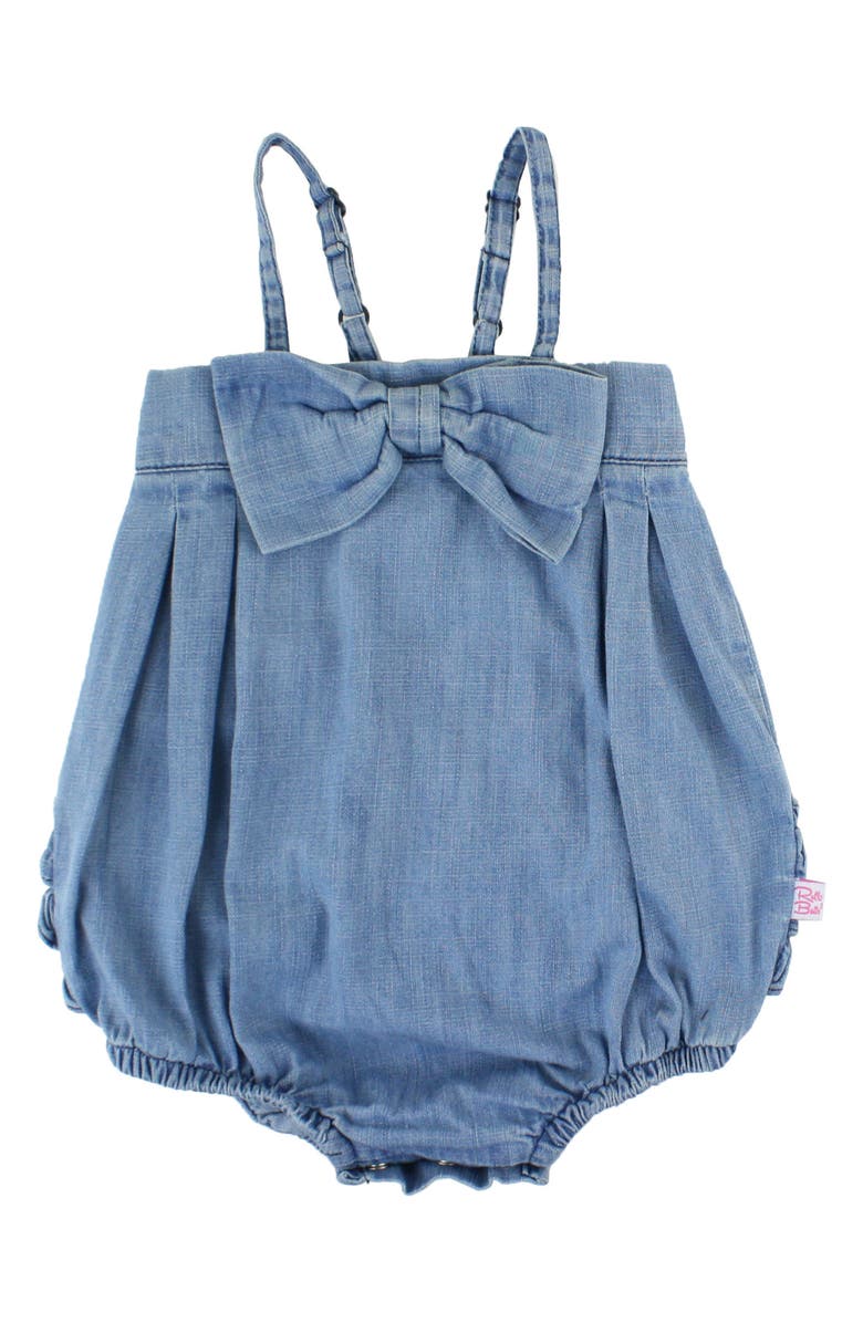 RuffleButts Denim Bubble Romper, Main, color, Denim
