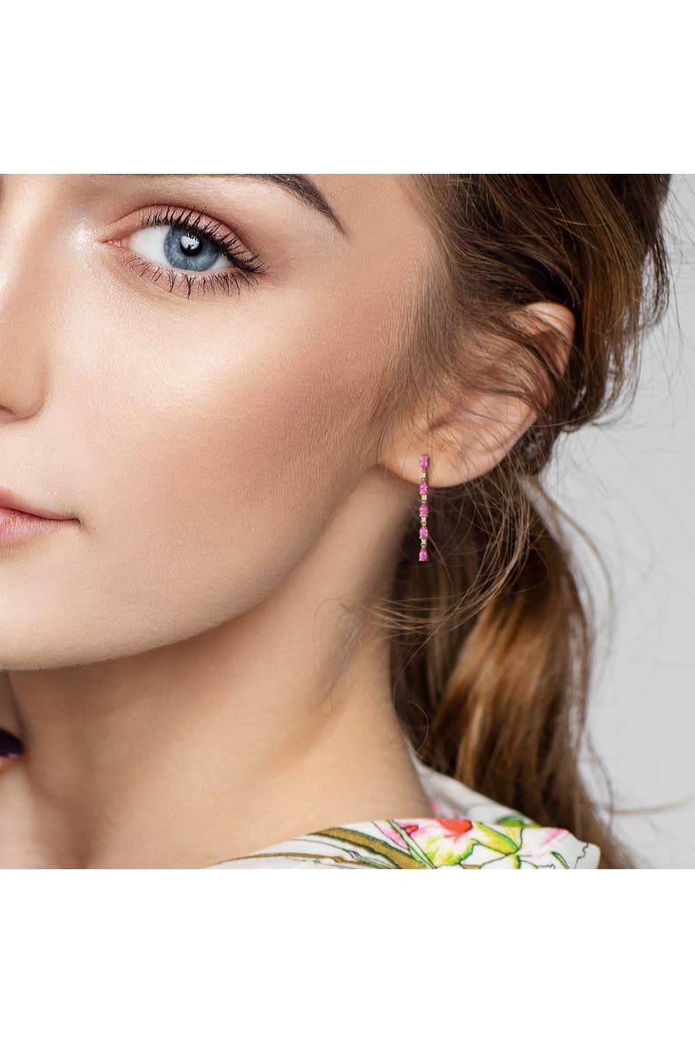 Pink Sapphire & Diamond Linear Drop Earrings 14K, Alternate, color, Pink Sapphire