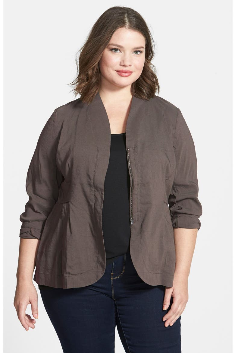 Front Zip Linen Blend Peplum Jacket, Main, color, RYE