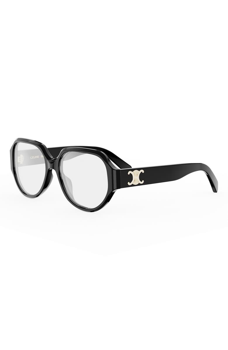 CELINE Triomphe 56mm Geometric Eyeglasses, Alternate, color, Shiny Black