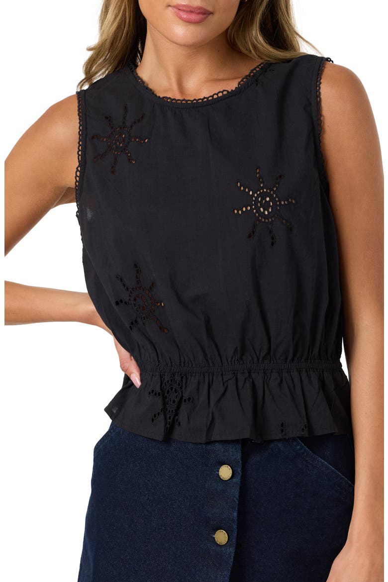 Lanisa Eyelet Peplum Tank, Alternate, color, BLACK