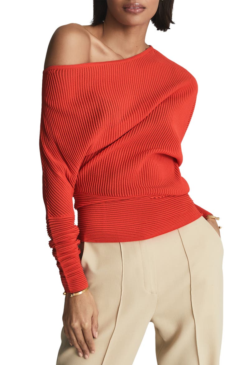 Angie Rib One-Shoulder Sweater, Main, color, ORANGE