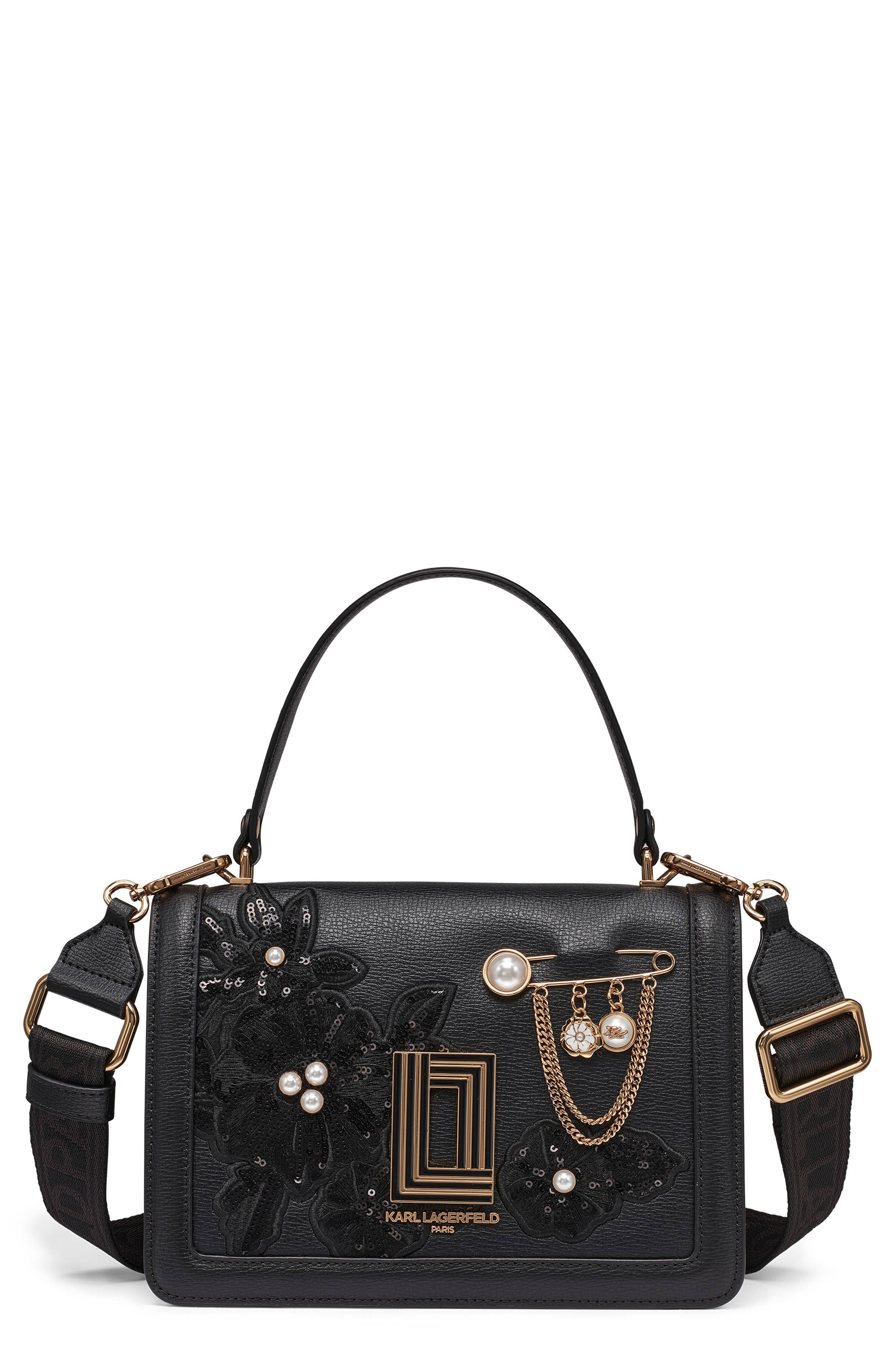 KARL LAGERFELD PARIS Simone Flap Crossbody Bag, Main, color, Black/ Gold