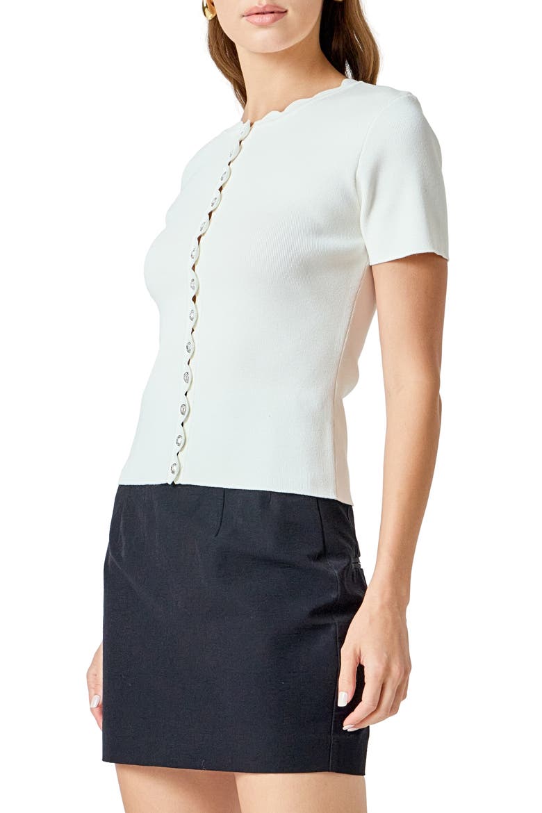 Scallop Accent Button Front Knit Top, Alternate, color, IVORY