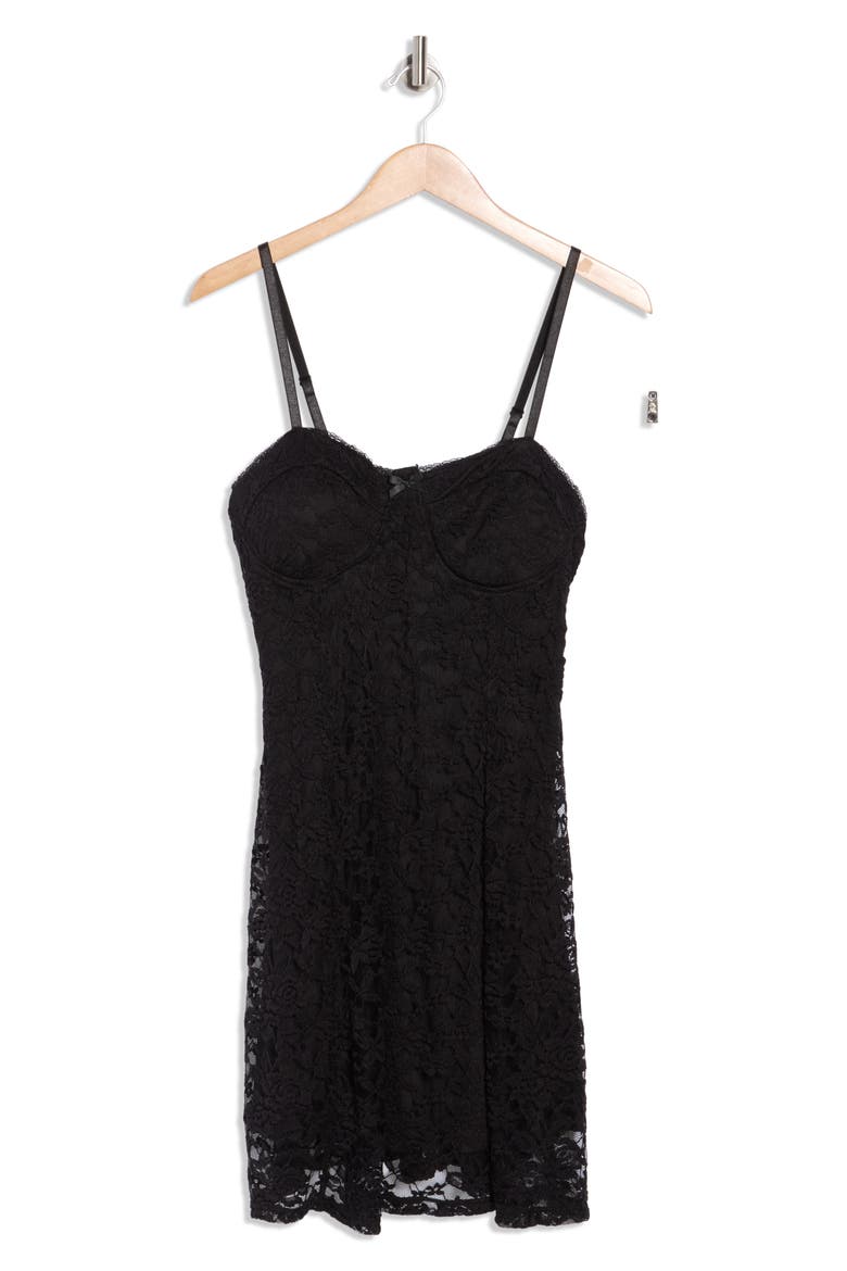 Lace Fit & Flare Dress, Alternate, color, BLACK