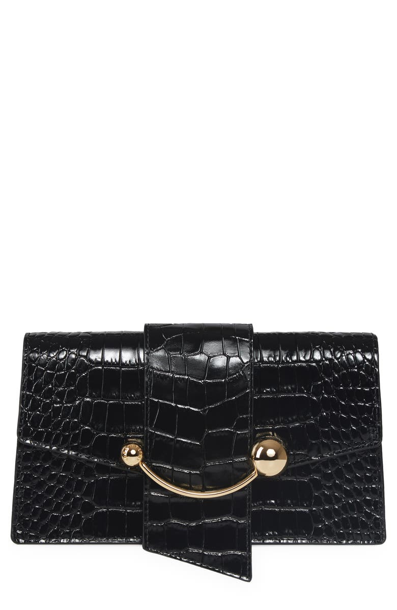 Strathberry Crescent Croc Embossed Leather Wallet on a Chain, Main, color,