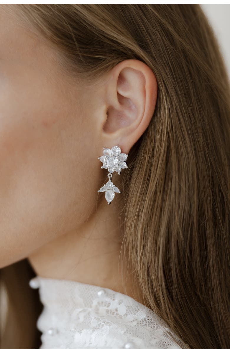 Untamed Petals Whisper Crystal Drop Earrings, Alternate, color, Silver