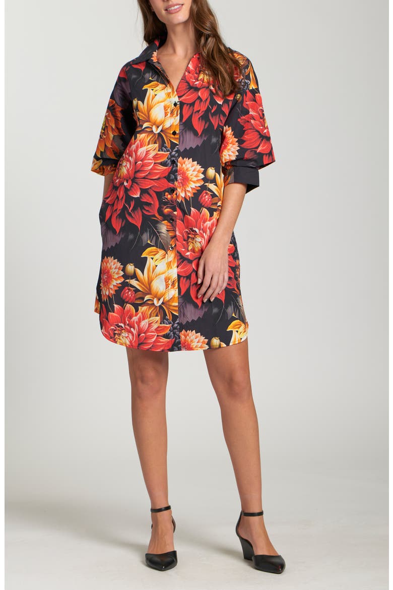 Floral Print Puff Sleeve Shirtdress, Main, color, RED MULTI