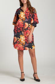 APNY Floral Print Puff Sleeve Shirtdress