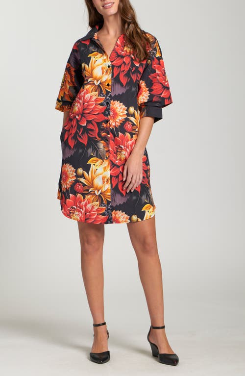 Apny Floral Print Puff Sleeve Shirtdress In Multi