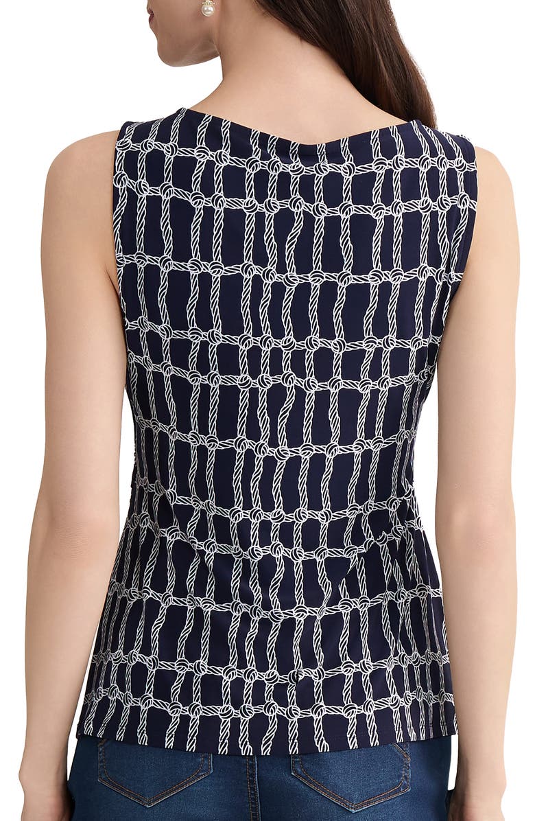 Jones New York Side Pleat Top, Alternate, color, Pacific Navy/ Natural White